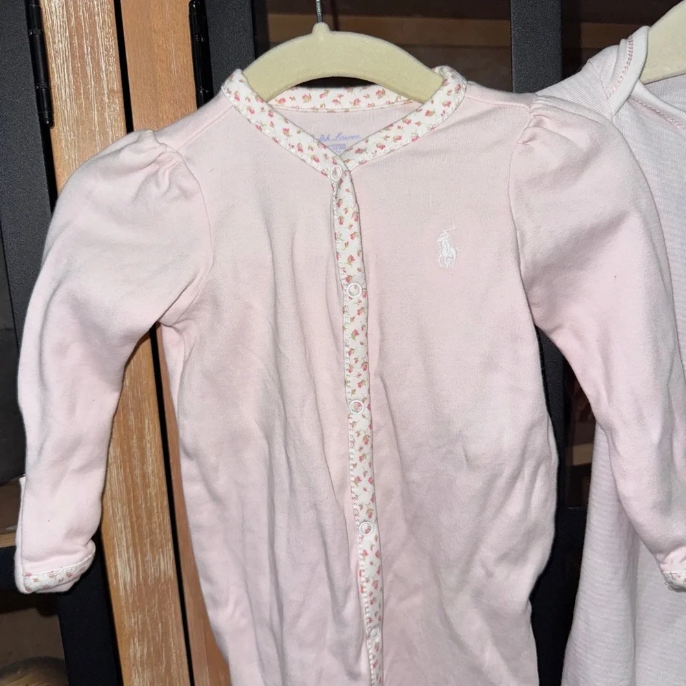 Ralph Lauren footies bundle baby girl striped logo floral coverall cotton snaps